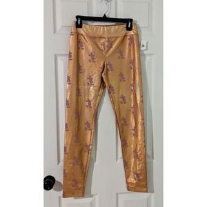 Disney Mickey Mouse Print Leggings Metallic Gold Athleisure Small‎ NWT